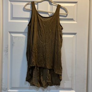 New! Eileen Fisher Olive Silk Scoop Neck Tunic Tank Back Pleat S
